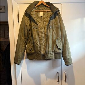 Horny Toad Olive Bomber Jacket with Sherpa Lining
